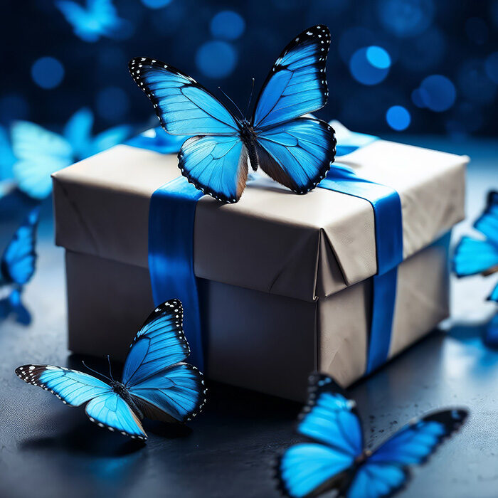 Beautiful butterflies in the design of the gift box